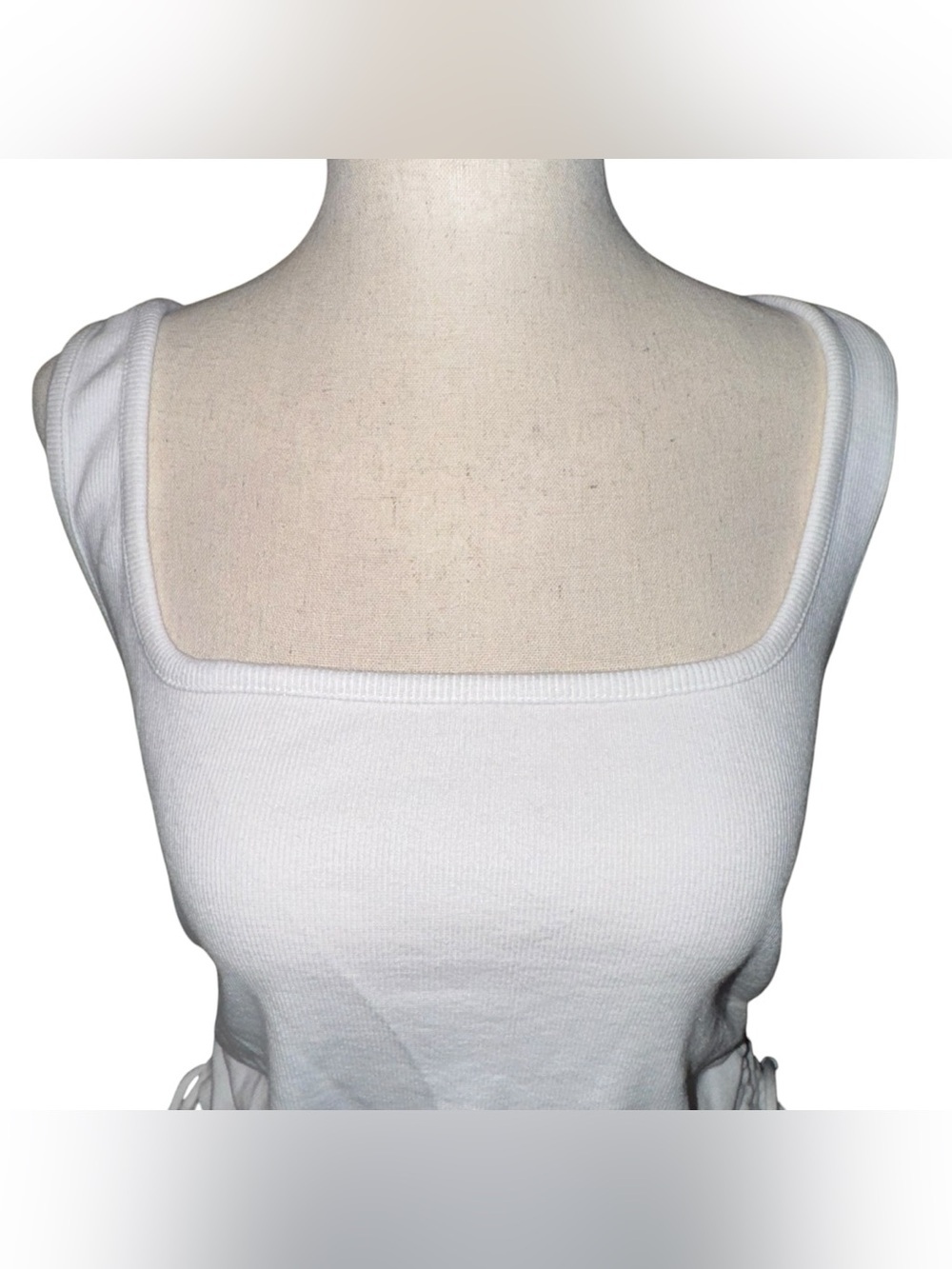ANTHROPOLOGIE PILCRO Square Neck Ribbed Ruched Tank Top White Size Medium - Picture 6 of 14
